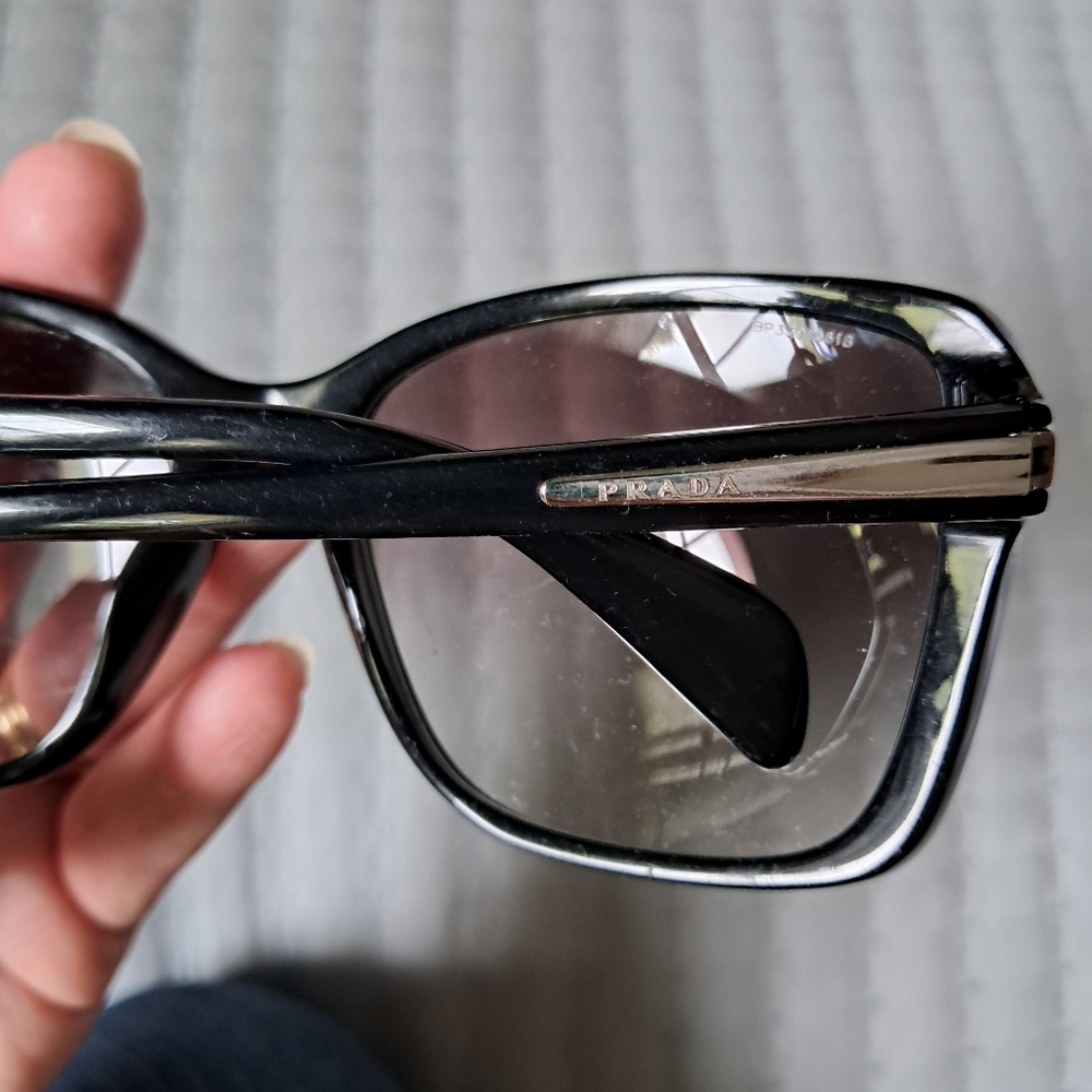 Prada Sunglasses SPR14P Ladies 1AB0A7 Black and Silver, Black Gray Gradient - Picture 6 of 12